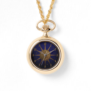 Celestial Sun Moon Brass Bas Relief Graphic Horloge