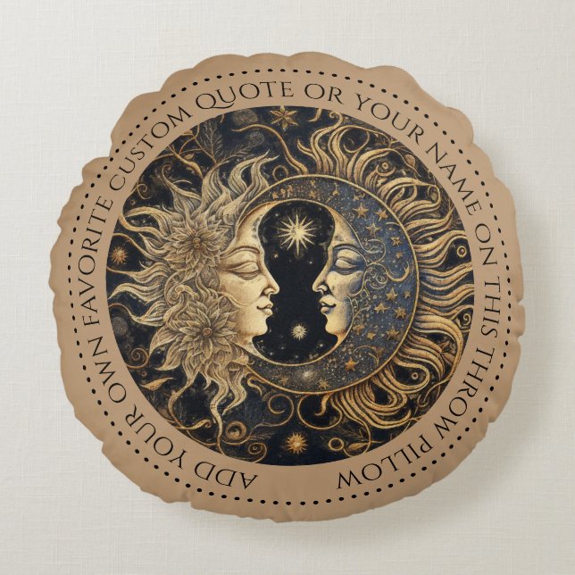 Celestial Sun Moon Custom Quote Rond Kussen (Voorkant)