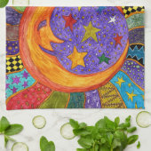 Celestial Sun, Moon en Stars Kitchen Towel Theedoek (Gevouwen)