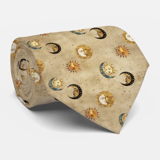 Celestial Sun & Moon Gold Starry Night Pattern (4) Stropdas (Opgerold)