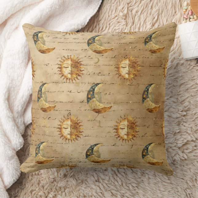 Celestial Sun & Moon Gold Starry Night Pattern (5) Kussen (Deken)