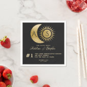Celestial Sun Moon Monogram Crest Gold Fun Facts Servet (Insitu)