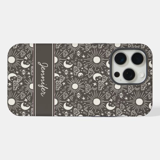 Celestial Sun & Moon Phone Case | Custom Name iPhone Hoesje (Achterkant horizontaal)
