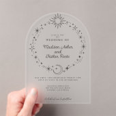 Celestial Sun Moon Stars Frosted Acryl Wedding Uitnodigingen (Insitu (Draagbaar))