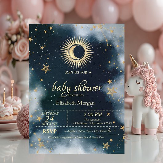 Celestial Sun, Moon, Stars Night Sky Baby shower Kaart