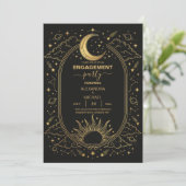 Celestial Sun Moon Wedding Invitation Black Gold (Debout devant)
