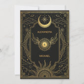 Celestial Sun Moon Wedding Invitation Black Gold (Dos)