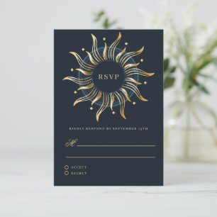 Celestial Sun Navy Gouden Monogram RSVP Kaartje