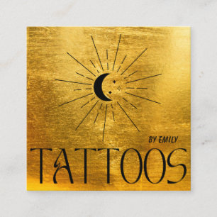 Celestial Sun Tattoo Salon Gold Metallic Vierkante Visitekaartje