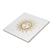 Celestial Sun with Face Gold and White Tegeltje (Zijkant)