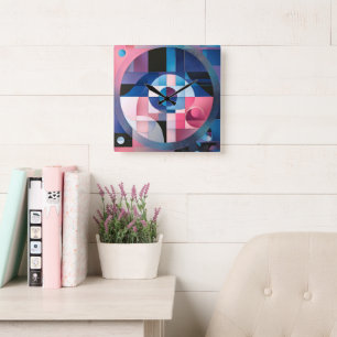 Celestial Symmetry: Geometrische vormen Blauw & Ro Vierkante Klok
