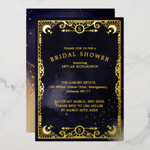 Celestial Tarot Card Sun & Moon Navy Vrijgezellenf Folie Uitnodiging