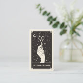 Celestial Tarot Hairdresser Black Visitekaartje (Staand voorkant)