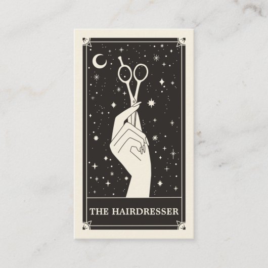 Celestial Tarot Hairdresser Black Visitekaartje (Voorkant)