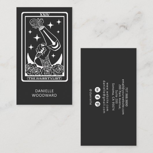 Celestial Tarot Kapsalon Houtskoolgrijs Visitekaartje (Voorkant / Achterkant)