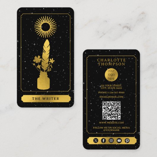 Celestial Tarot Logo Black Gold Writer Author Visitekaartje (Voorkant / Achterkant)