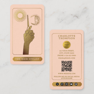 Celestial Tarot Logo Kapper Blozend Roze Goud Visitekaartje