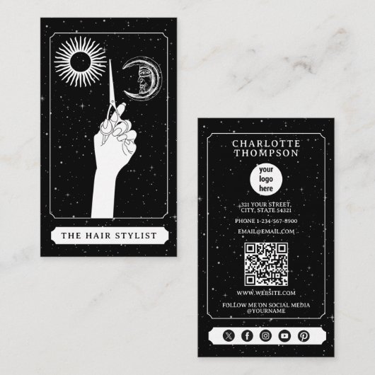 Celestial Tarot Logo Kapper Zwart Wit Visitekaartje (Voorkant / Achterkant)