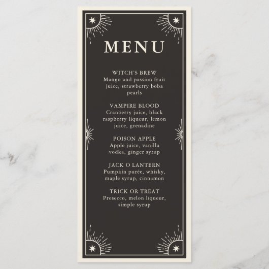 Celestial Tarot Stars menu mariage cocktail (Devant)