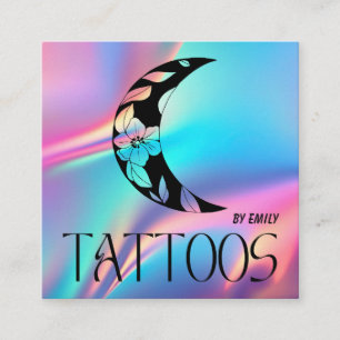 Celestial Tattoo Salon Moon Holographic Vierkante Visitekaartje