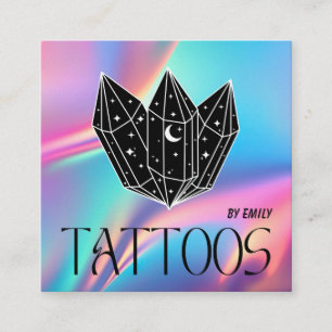 Celestial Tattoo Salon Moon Holographic Vierkante Visitekaartje