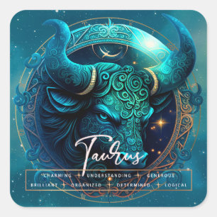 Celestial Taurus Bull Fantasy Etherische Ster Zodi Vierkante Sticker