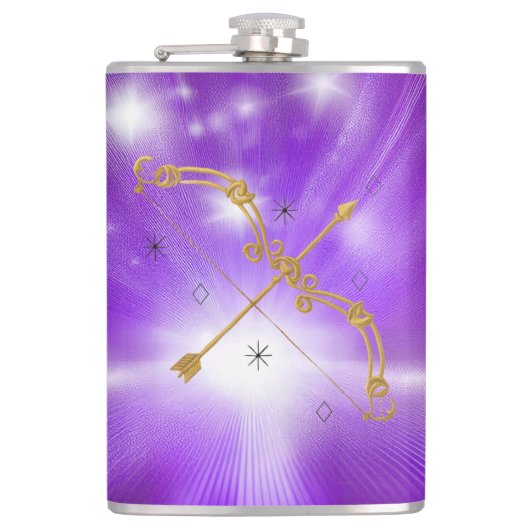 Celestial Traveler: Golden Sagittarius Heupfles (Voorkant)