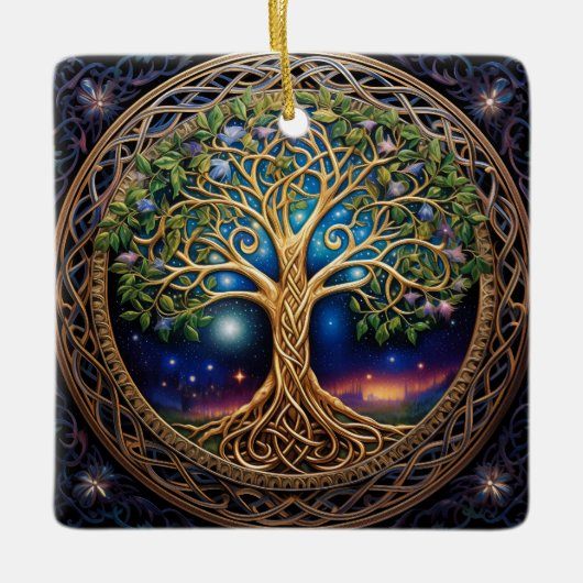 Celestial Tree of Life Keltische knoop Keramisch Ornament (Voorkant)