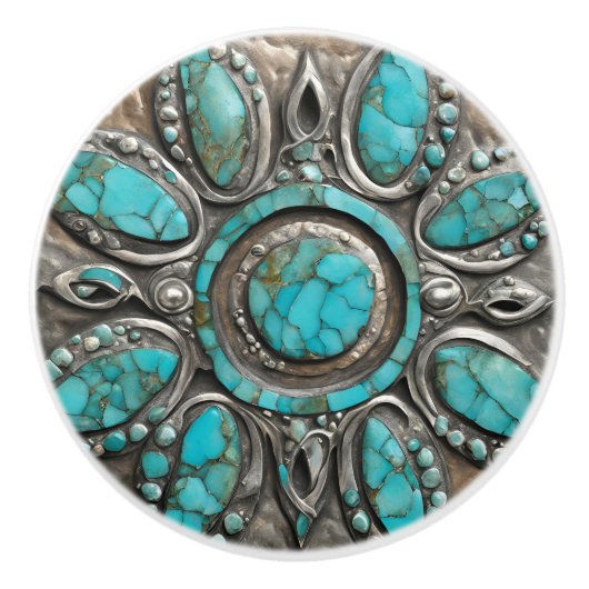 Celestial Turquoise Art with Pewter  Keramische Knop (Voorkant)