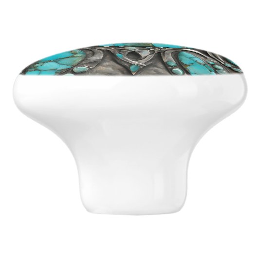 Celestial Turquoise Art with Pewter  Keramische Knop (Zijkant)