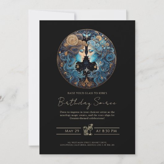 Celestial Twins Zodiac Symbool Zwart Goud Tweeling Kaart (Voorkant)