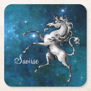 Celestial Unicorn Vierkante Kartonnen Onderzetter