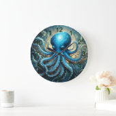 Celestial Waves: De Blauwe Octopus Fractal Art Grote Klok (Huis)
