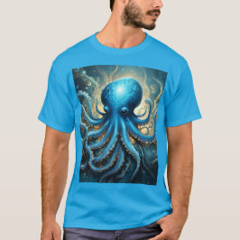 Celestial Waves: De Blauwe Octopus Fractal Art T-shirt