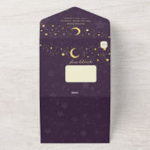 Celestial Wedding Deep Paarse Moon en Stars All In One Uitnodiging (Buitenkant)