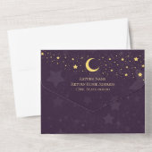 Celestial Wedding Deep Paarse Moon en Stars All In One Uitnodiging (Achterkant)