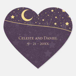 Celestial Wedding Deep Paarse Stars en Moon Hart Sticker