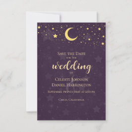 Celestial Wedding Deep Paarse Stars Moon Save The Date