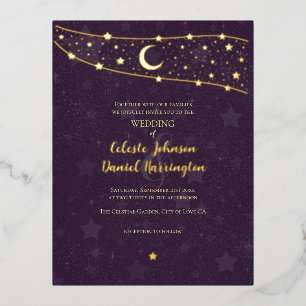 Celestial Wedding Fancy Gold Deep Paarse Folie Uitnodiging Briefkaart