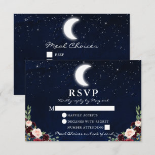 Celestial Wedding Sky Moon Stars Floral Meal Back RSVP Kaartje