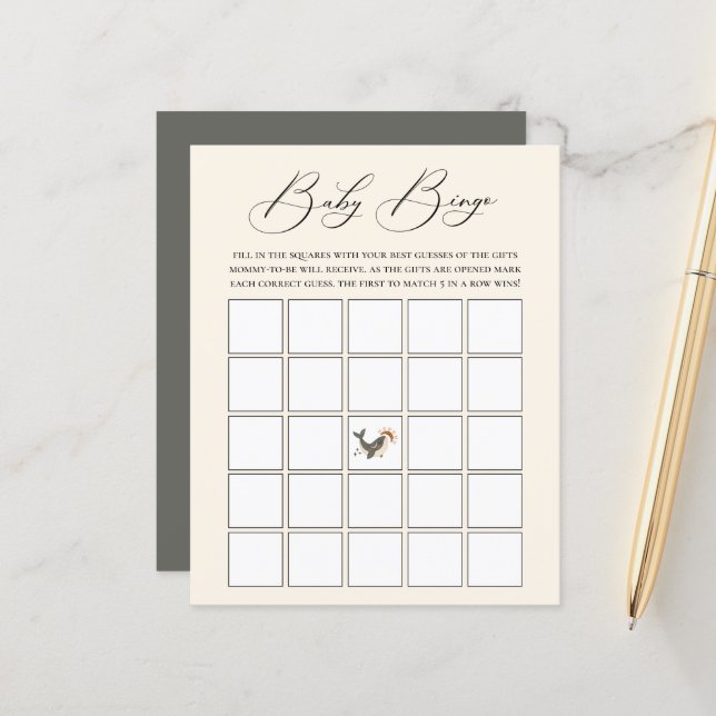 Celestial Whale Theme Baby Bingo Game (Voorkant / Achterkant in situ)