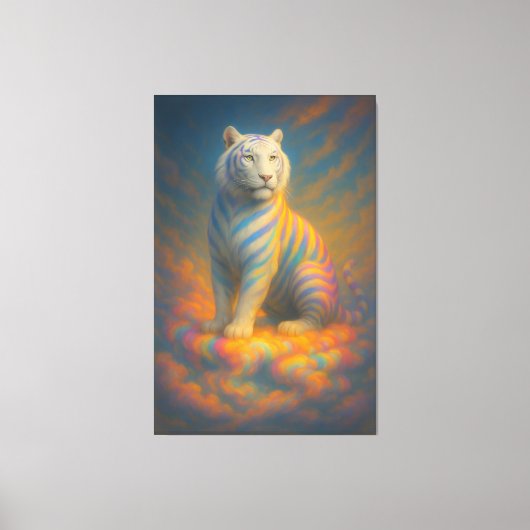 Celestial White Tiger – Divine Pastel Aura Fantasy Canvas Afdruk (Voorkant)