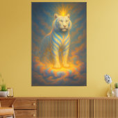 Celestial White Tiger – Golden Halo Divine Fantasy Canvas Afdruk (Insitu (Woonkamer))