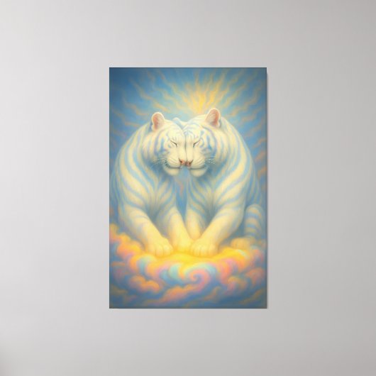 Celestial White Tiger Lovers – Divine Rainbow Clou Canvas Afdruk (Voorkant)