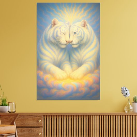 Celestial White Tiger Lovers – Divine Sky Aura Art Canvas Afdruk (Insitu (Woonkamer))