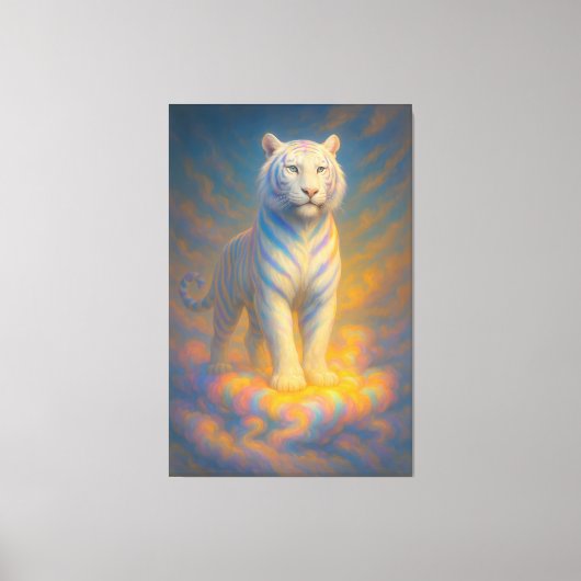 Celestial White Tiger – Rainbow Aura Divine Fantas Canvas Afdruk (Voorkant)