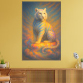 Celestial White Tiger – Rainbow Aura Guardian Fant Canvas Afdruk (Insitu (Woonkamer))