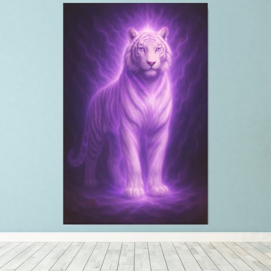 Celestial White Tiger – Violet Spirit Ascension Canvas Afdruk (Insitu (Houten vloer))
