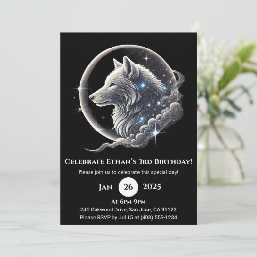 Celestial White Wolf Moon Birthday Invitation (Debout devant)