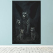 Celestial Winged White Tiger Family – Moonlit Guar Canvas Afdruk (Insitu (Houten vloer))